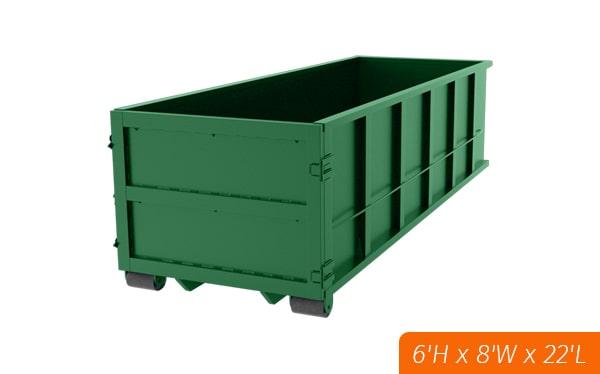 our 30-yard dumpsters are suitable for construction debris, household junk, and yard waste